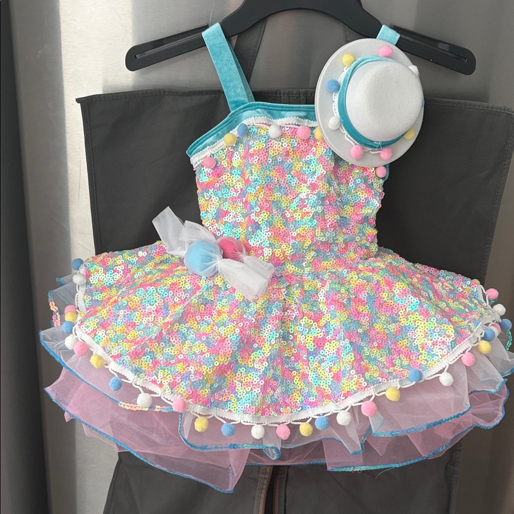 Revolution Pastel Sequin Kids Dance Costume with Hat